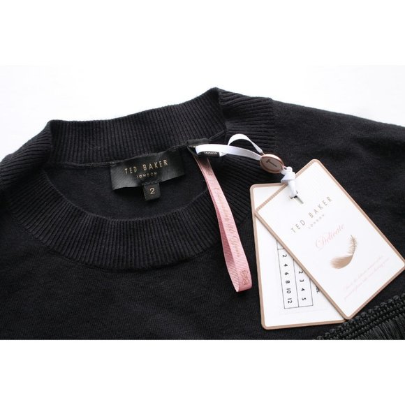 Ted Baker Aniebal Fringe Knit Sweater Black Size TED 2/ US 6 - Picture 7 of 7